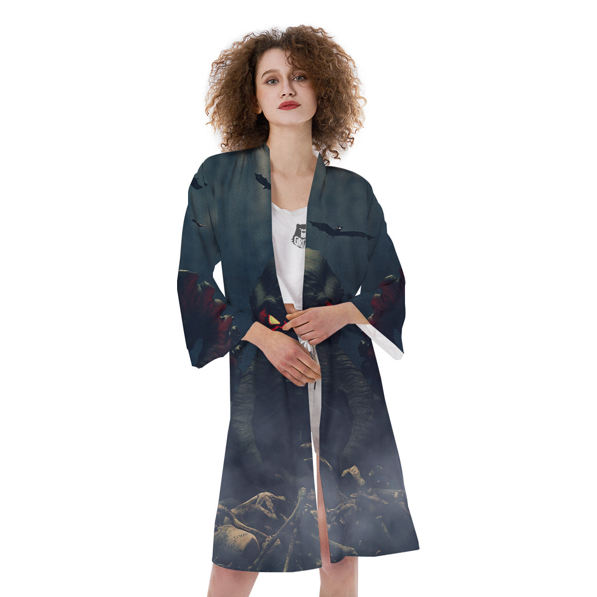 Dark Cthulhu Octopus And Bones Print Kimono-grizzshop