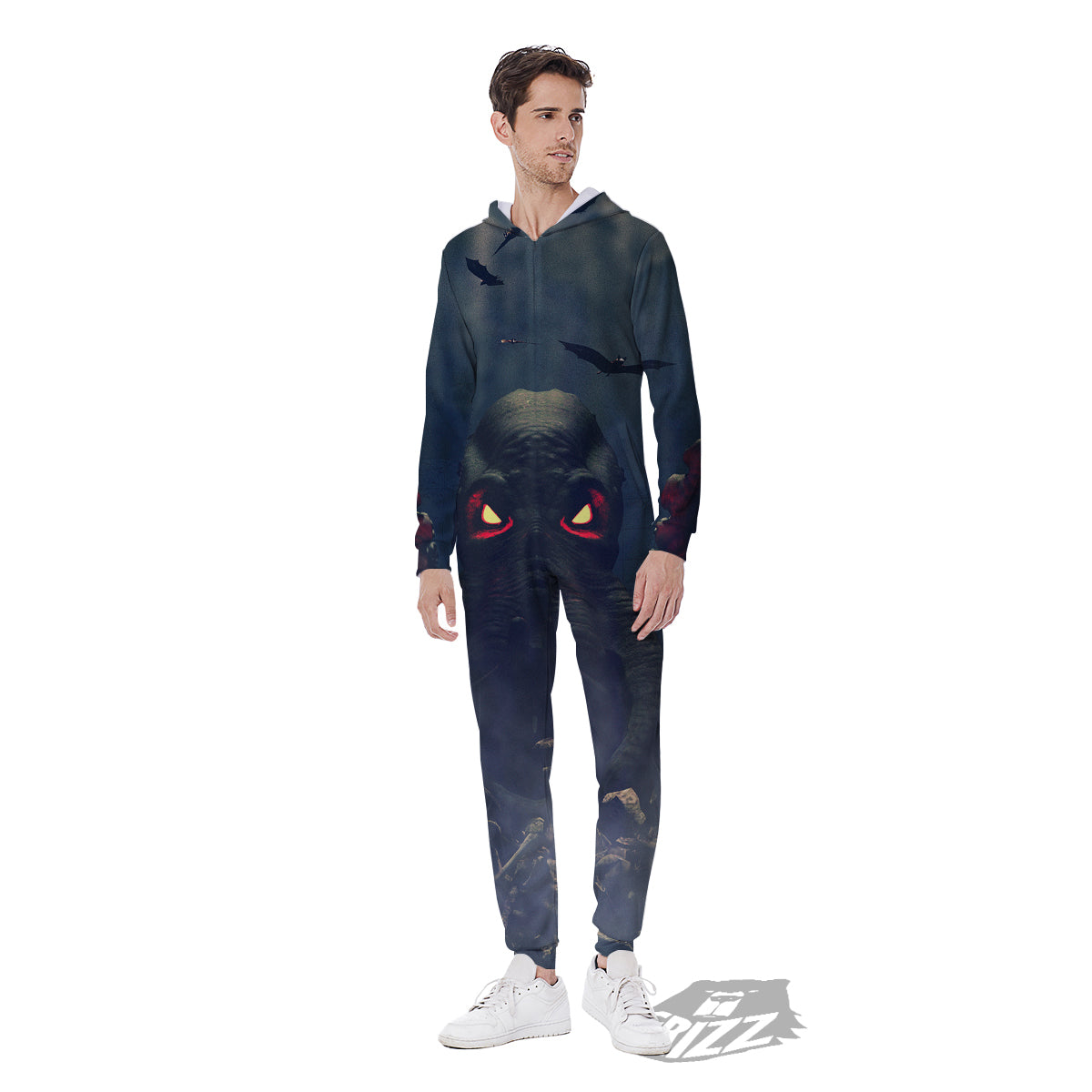 Dark Cthulhu Octopus And Bones Print Men's Jumpsuit-grizzshop