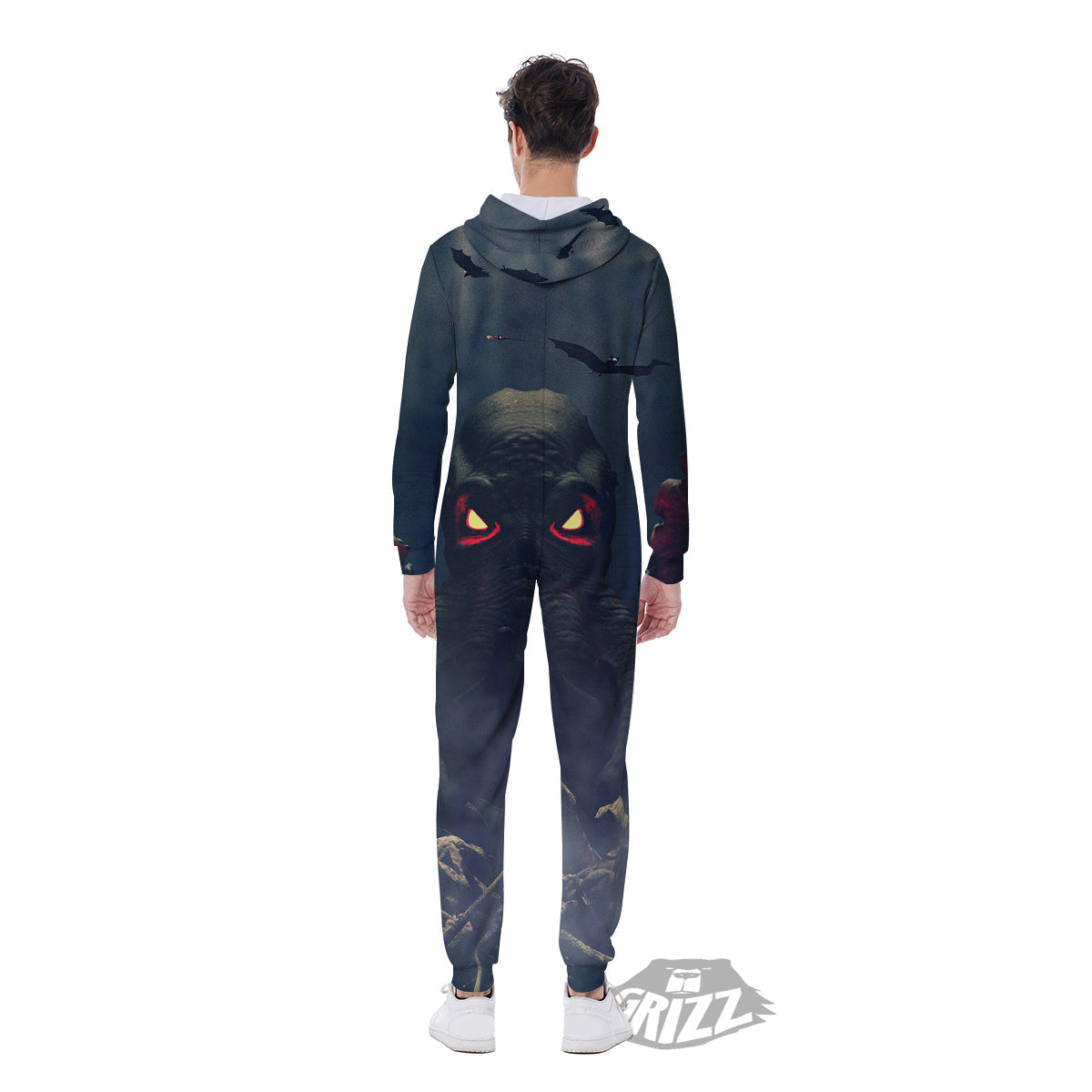 Dark Cthulhu Octopus And Bones Print Men's Jumpsuit-grizzshop