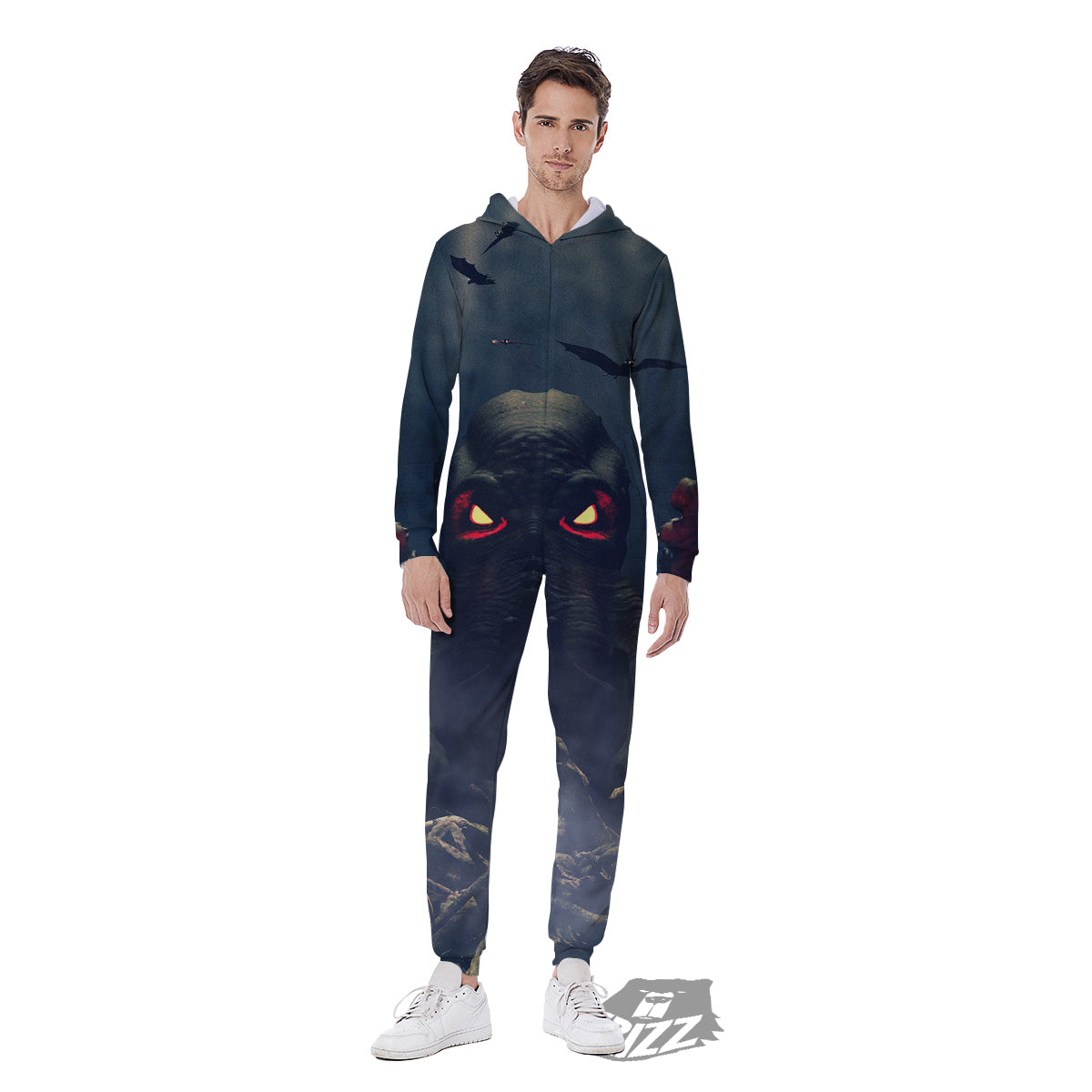 Dark Cthulhu Octopus And Bones Print Men's Jumpsuit-grizzshop