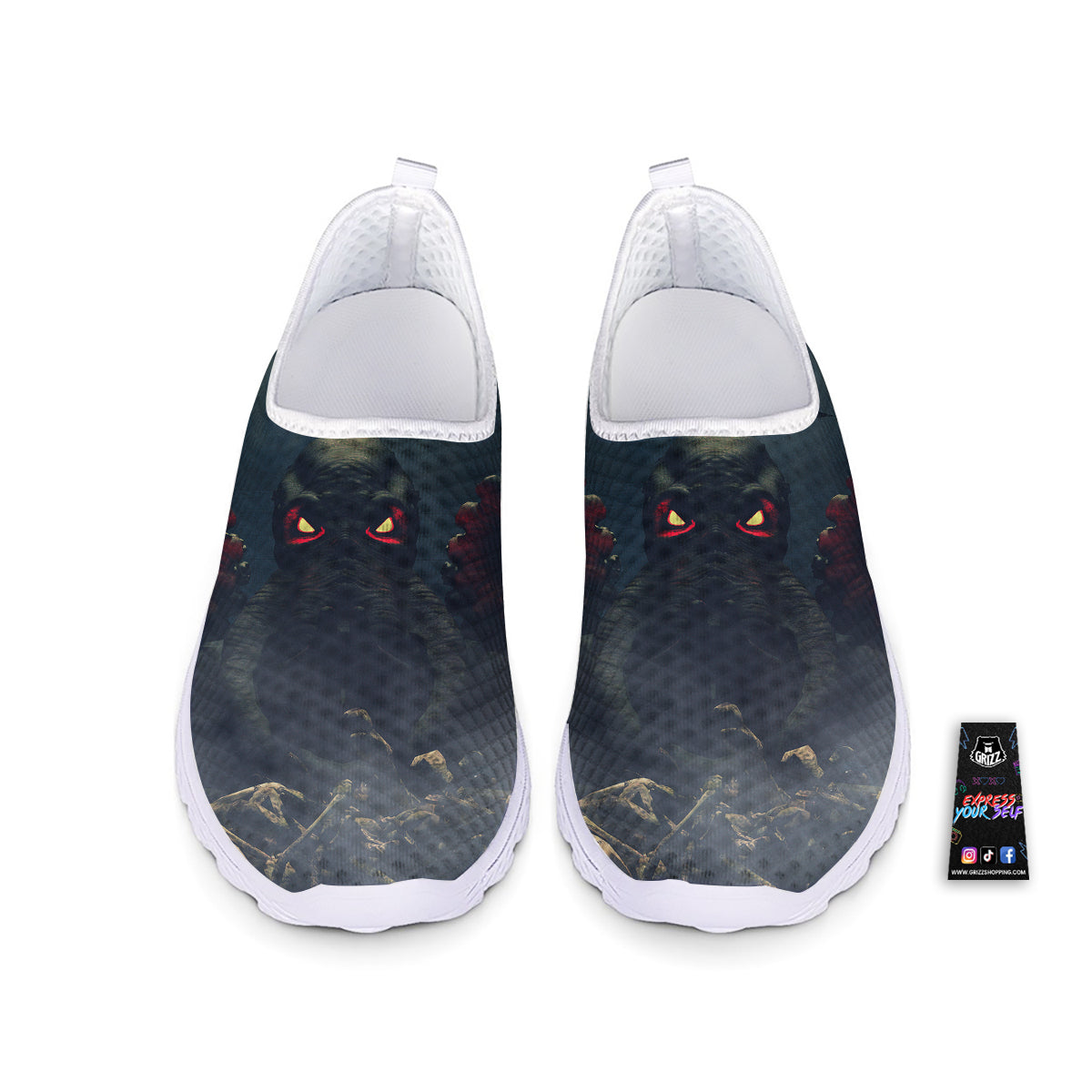 Dark Cthulhu Octopus And Bones Print Nurse Shoes-grizzshop