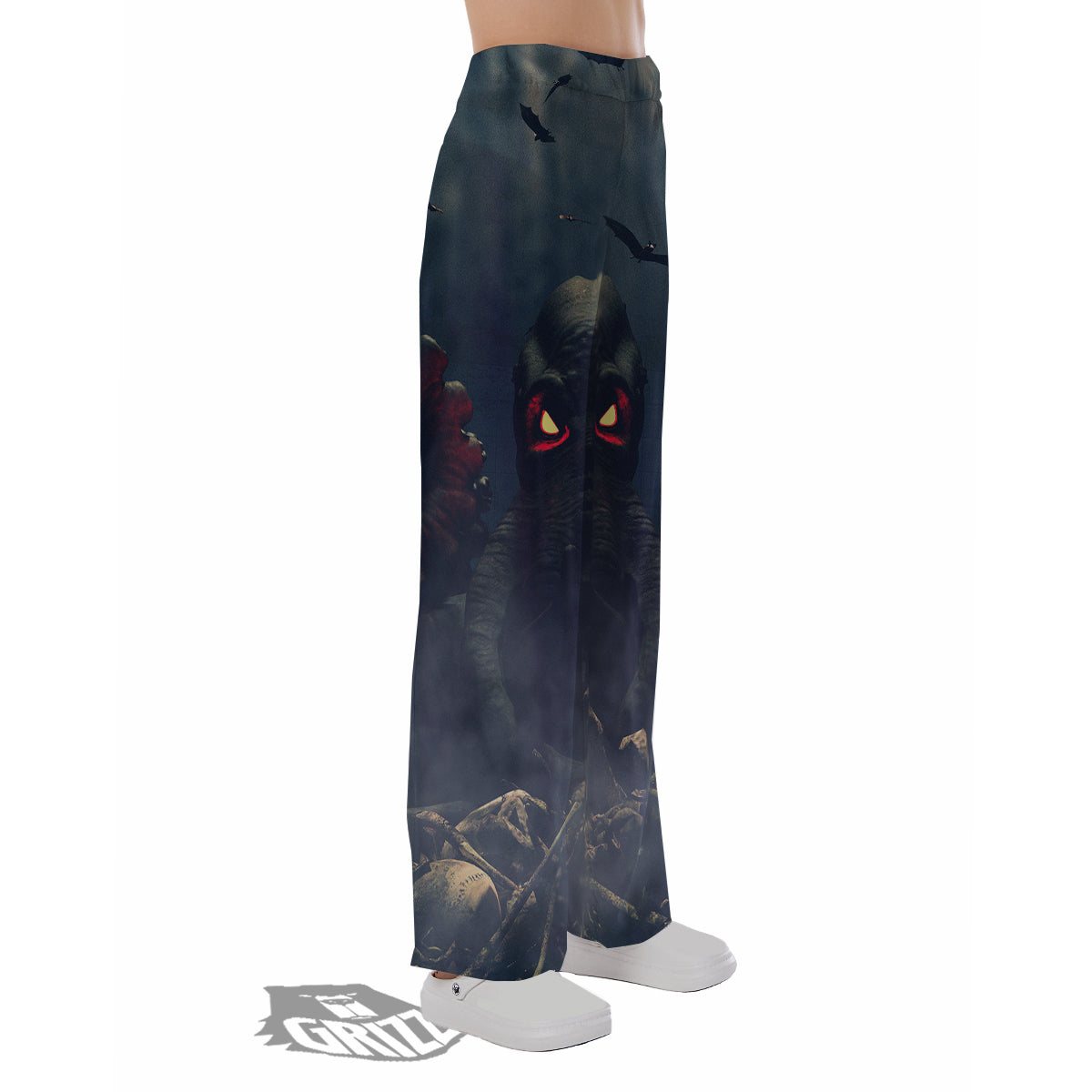 Dark Cthulhu Octopus And Bones Print Pajama Pants-grizzshop