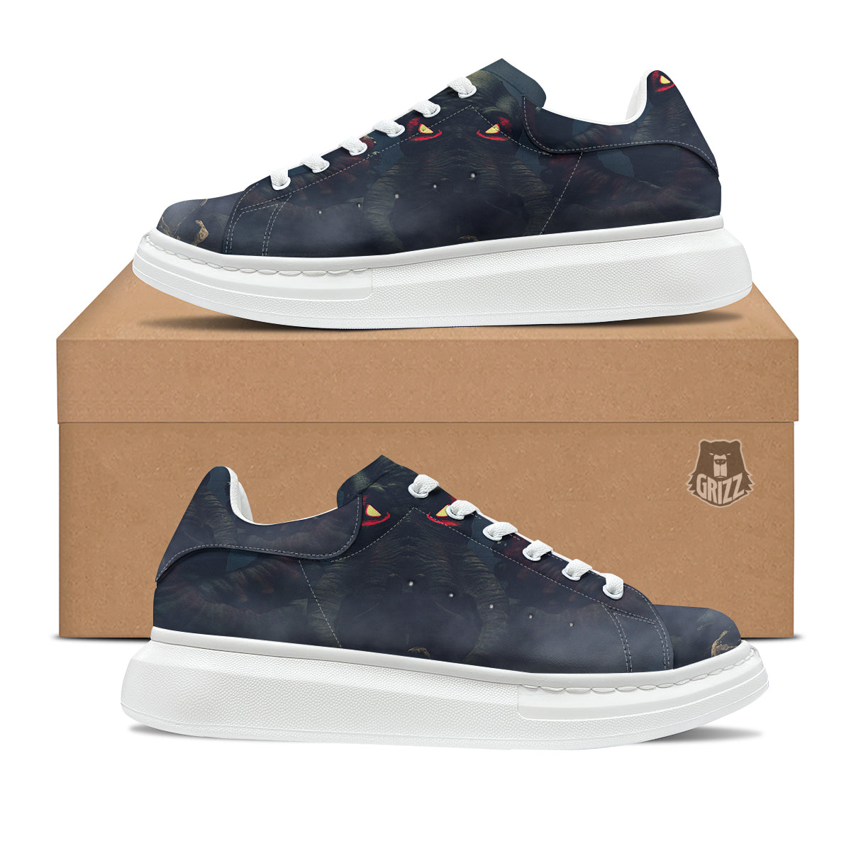 Dark Cthulhu Octopus And Bones Print Platform Shoes-grizzshop