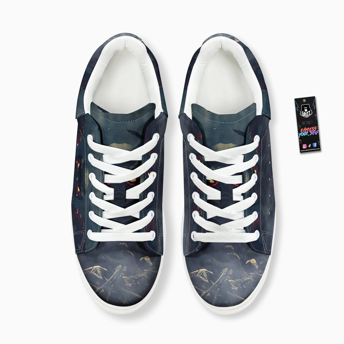 Dark Cthulhu Octopus And Bones Print Platform Shoes-grizzshop