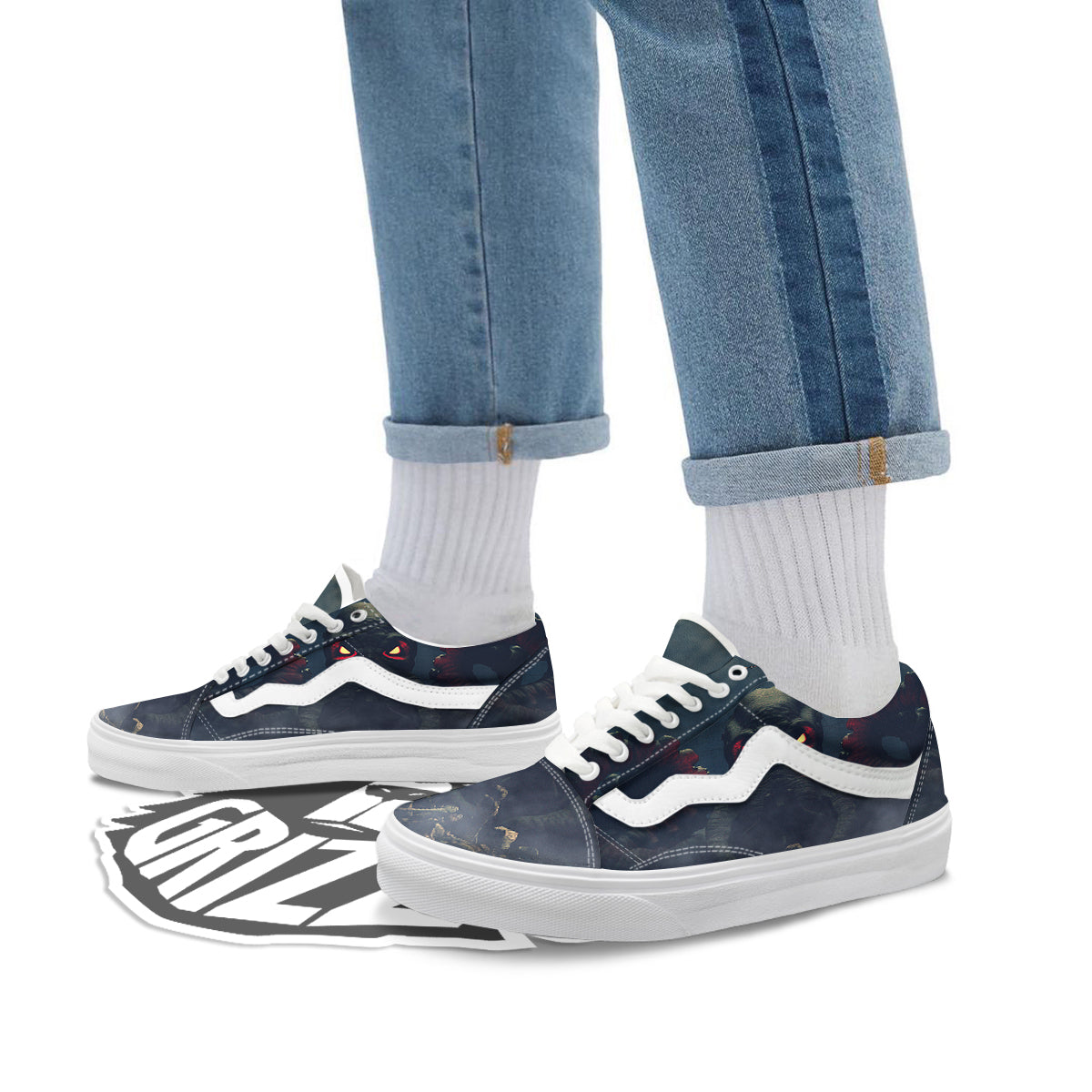 Dark Cthulhu Octopus And Bones Print Skate Shoes-grizzshop