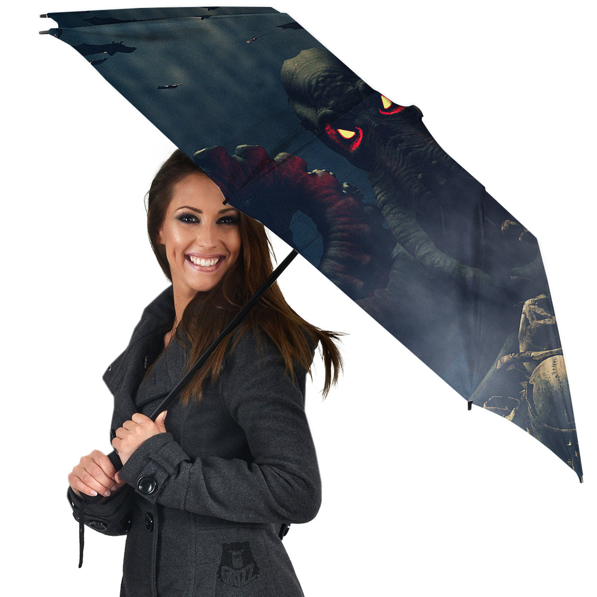 Dark Cthulhu Octopus And Bones Print Umbrella-grizzshop