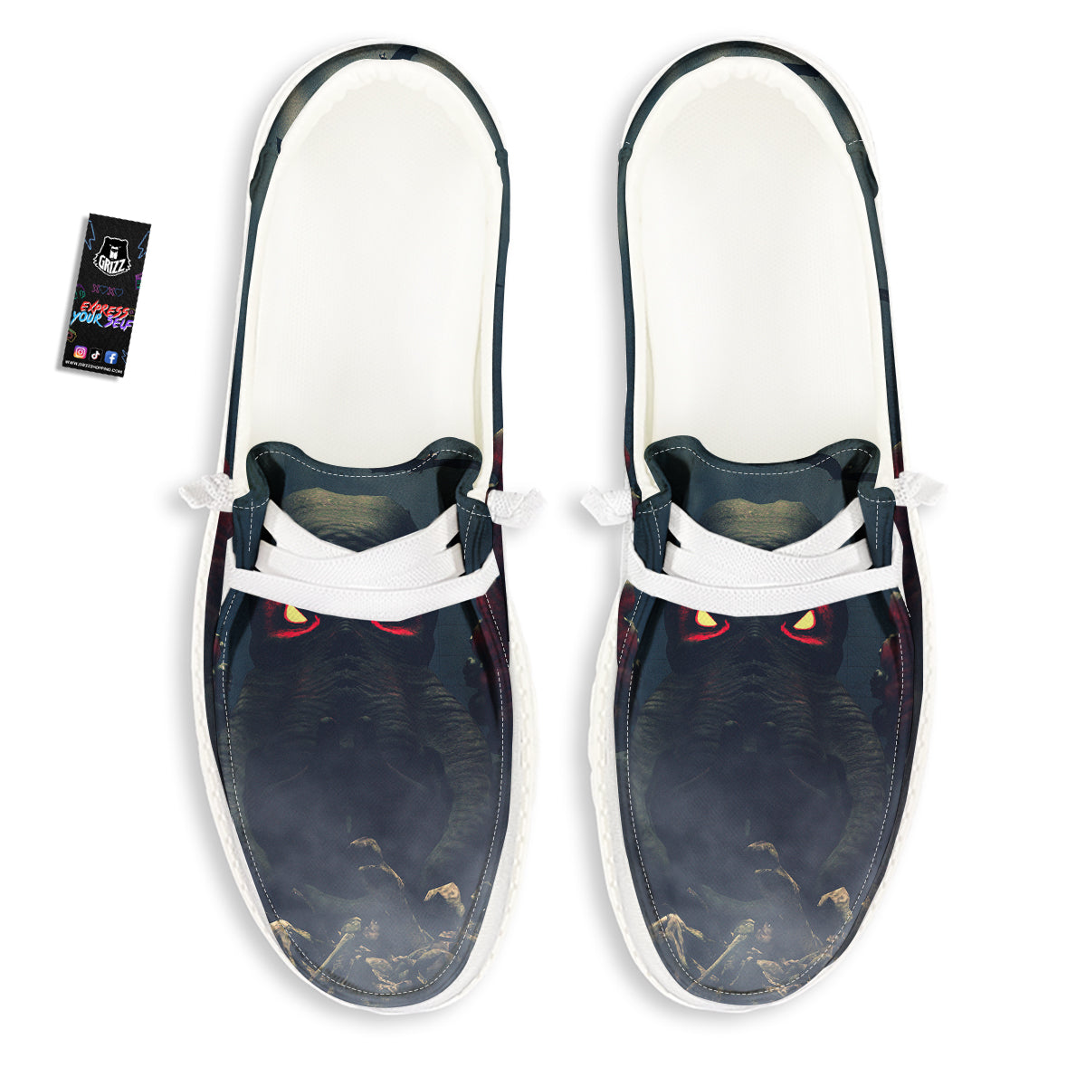 Dark Cthulhu Octopus And Bones Print White Loafers-grizzshop