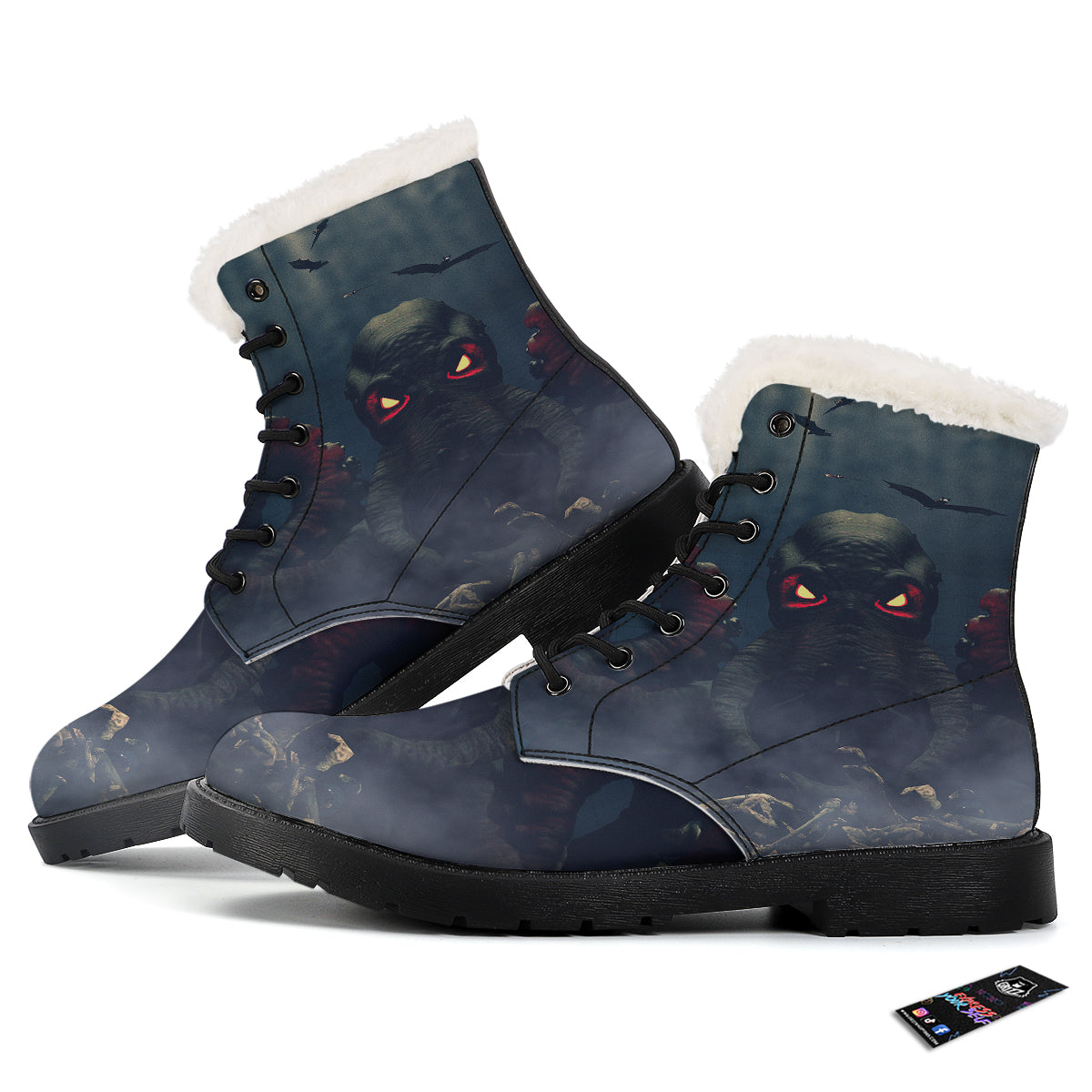 Dark Cthulhu Octopus And Bones Print Winter Boots-grizzshop
