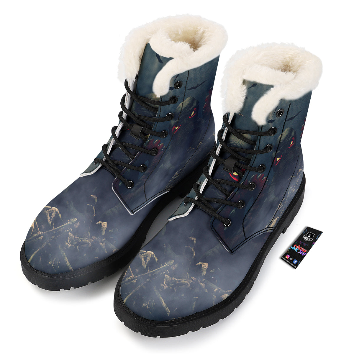 Dark Cthulhu Octopus And Bones Print Winter Boots-grizzshop