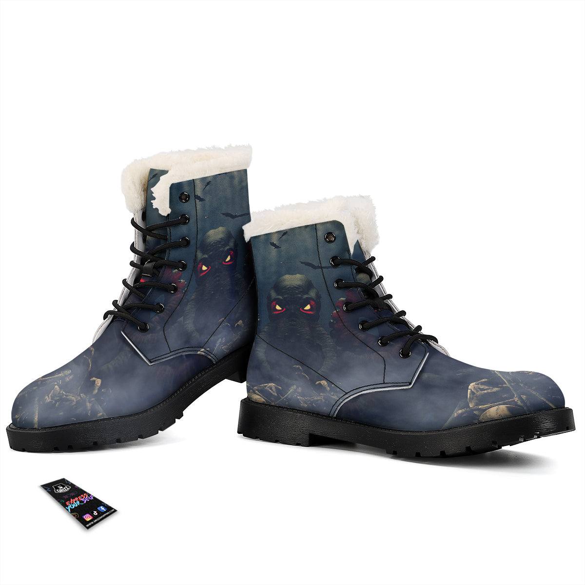 Dark Cthulhu Octopus And Bones Print Winter Boots-grizzshop