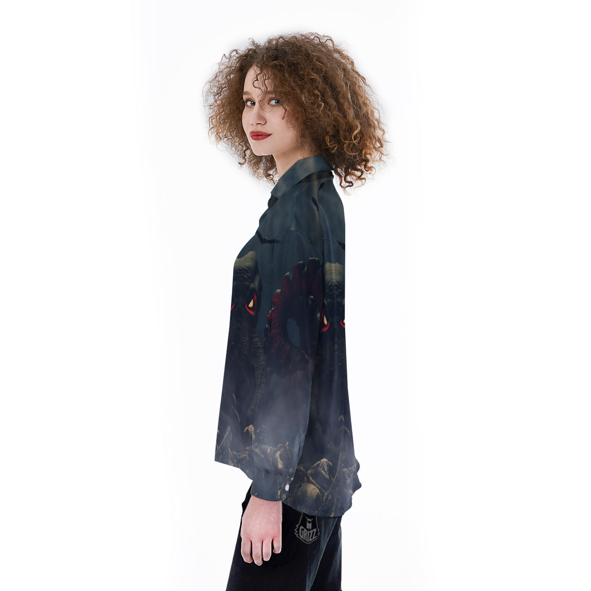 Dark Cthulhu Octopus And Bones Print Women's Long Sleeve Shirts-grizzshop