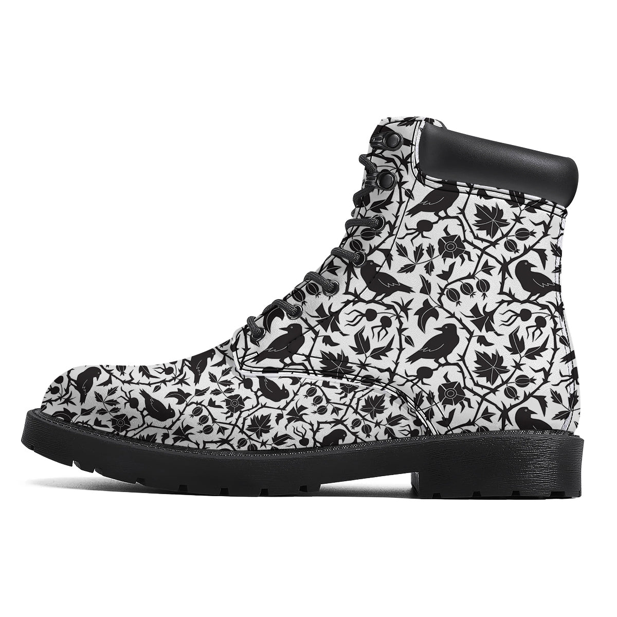 Dark Floral And Crow Print Pattern Boots-grizzshop
