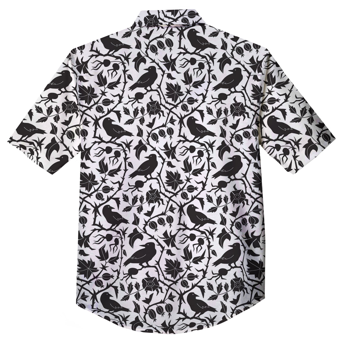 Dark Floral And Crow Print Pattern Button Up Shirt-grizzshop