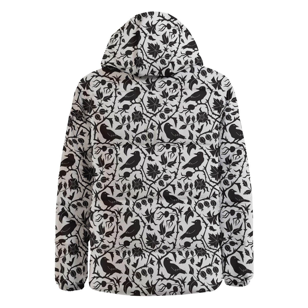 Dark Floral And Crow Print Pattern Down Jacket-grizzshop