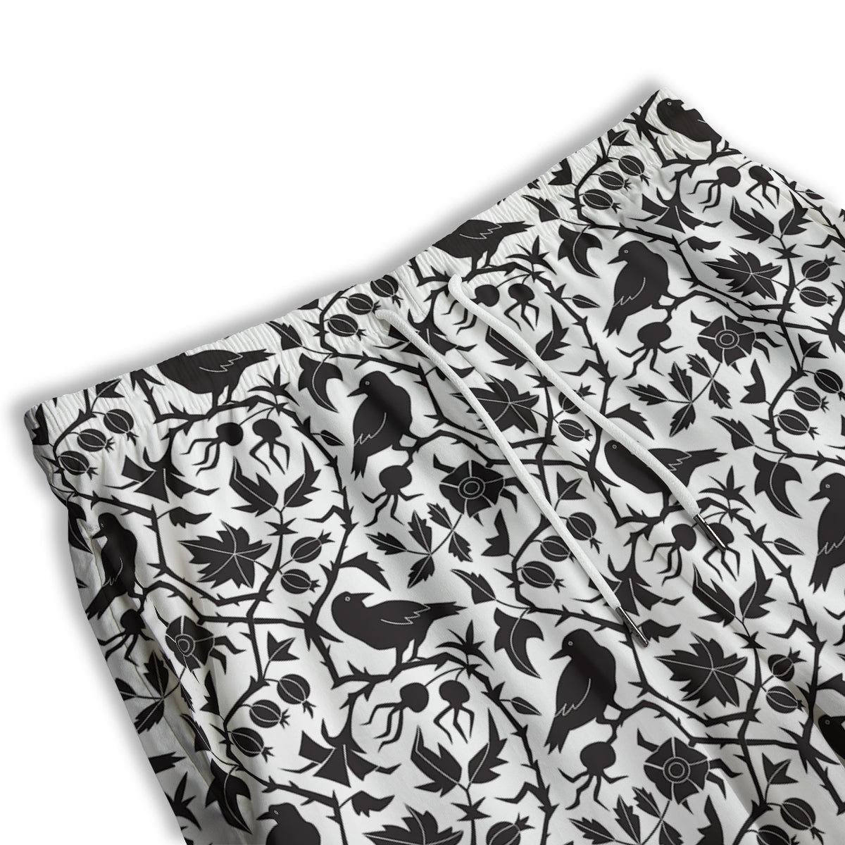 Dark Floral And Crow Print Pattern Men's Athletic Shorts