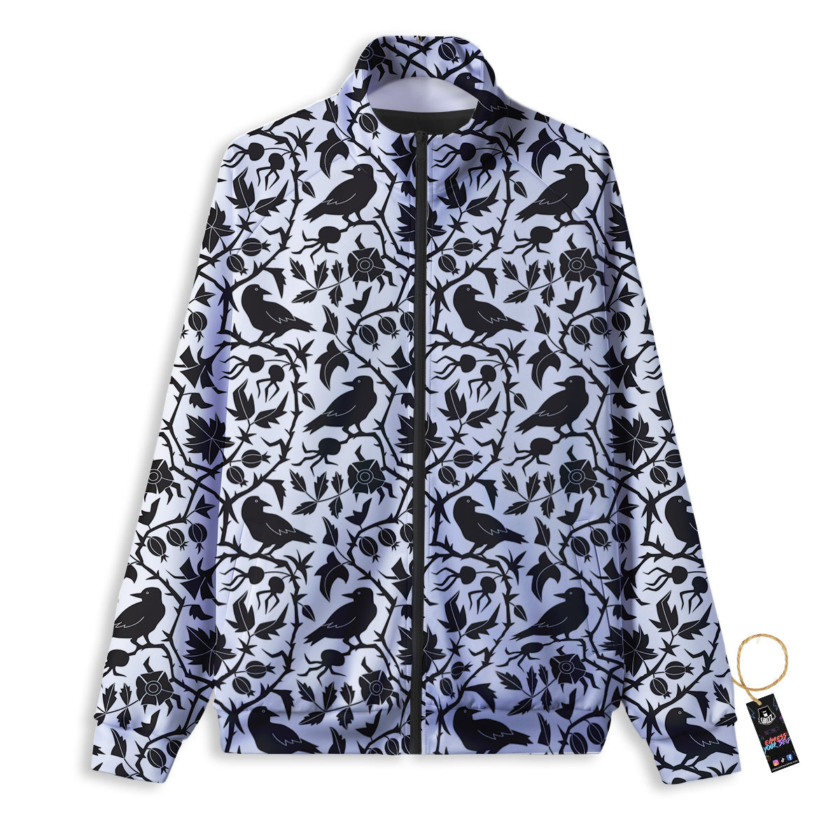 Dark Floral And Crow Print Pattern Track Jacket-grizzshop