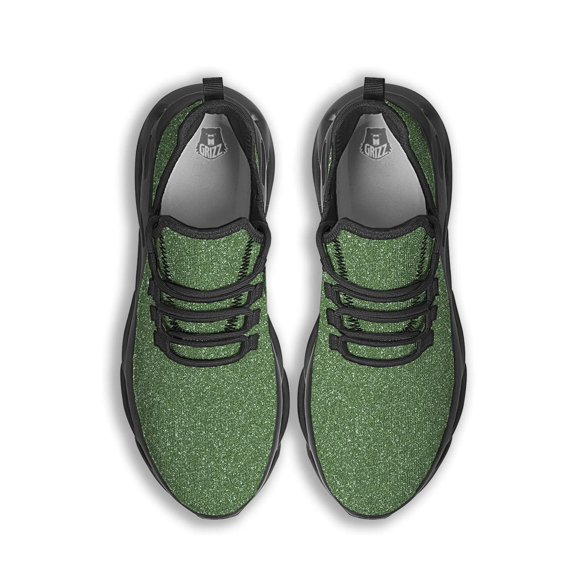Dark Green Glitter Artwork Print Black Running Shoes-grizzshop