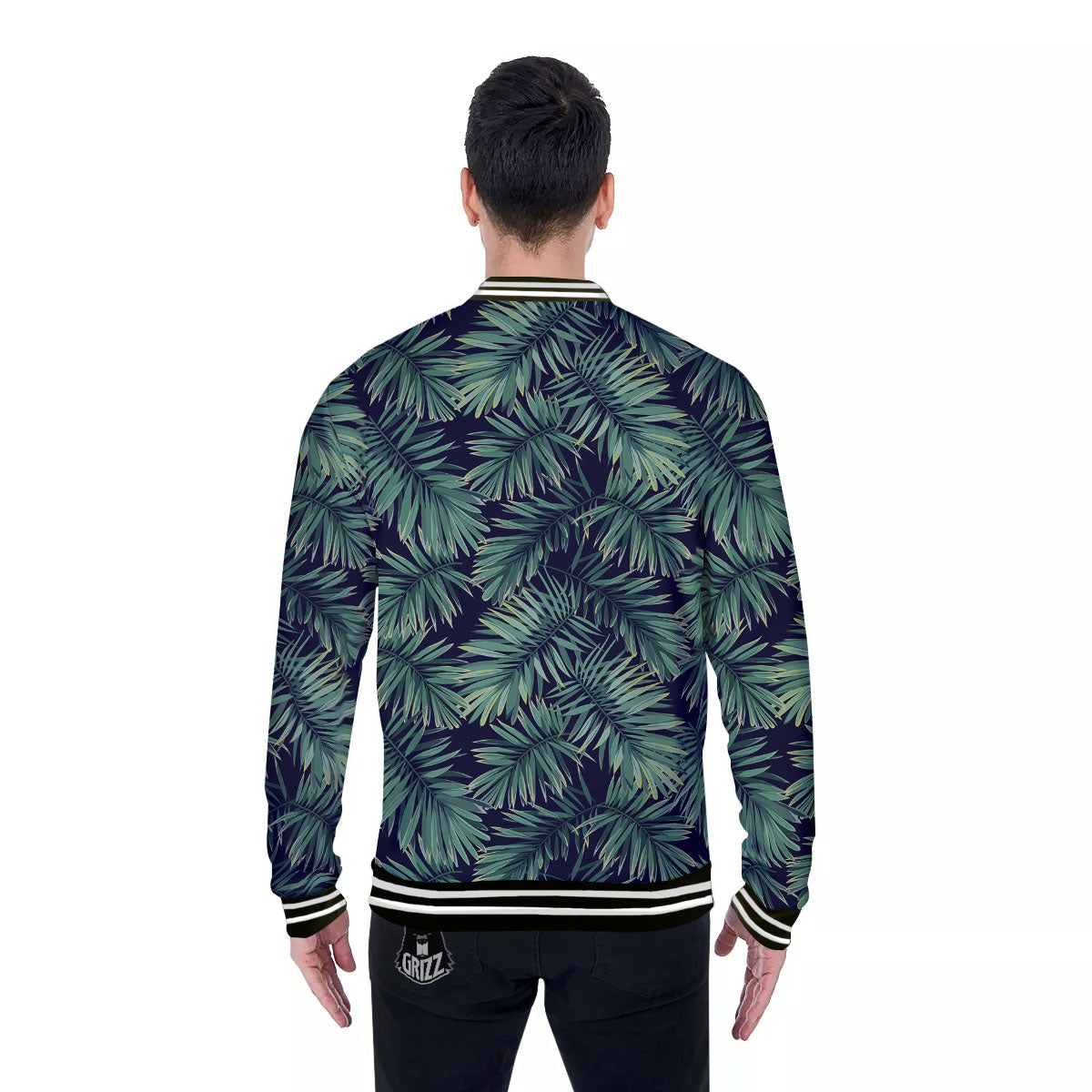 Dark Green Palm Tree Print Pattern Baseball Jacket-grizzshop