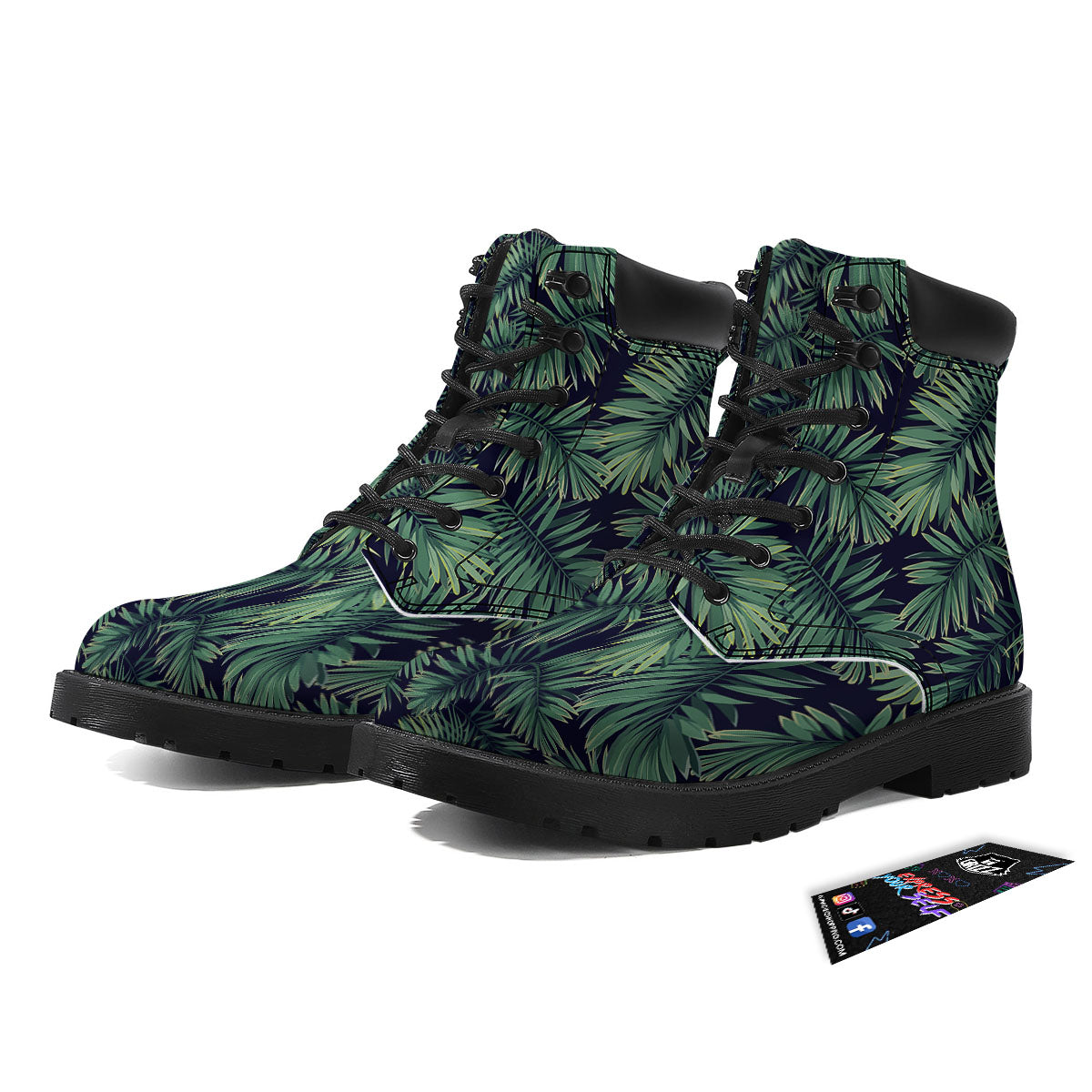 Dark Green Palm Tree Print Pattern Boots-grizzshop
