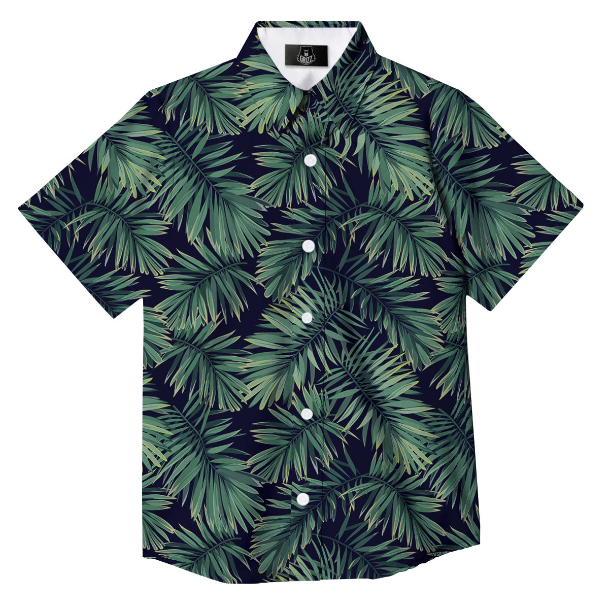 Dark Green Palm Tree Print Pattern Button Up Shirt-grizzshop