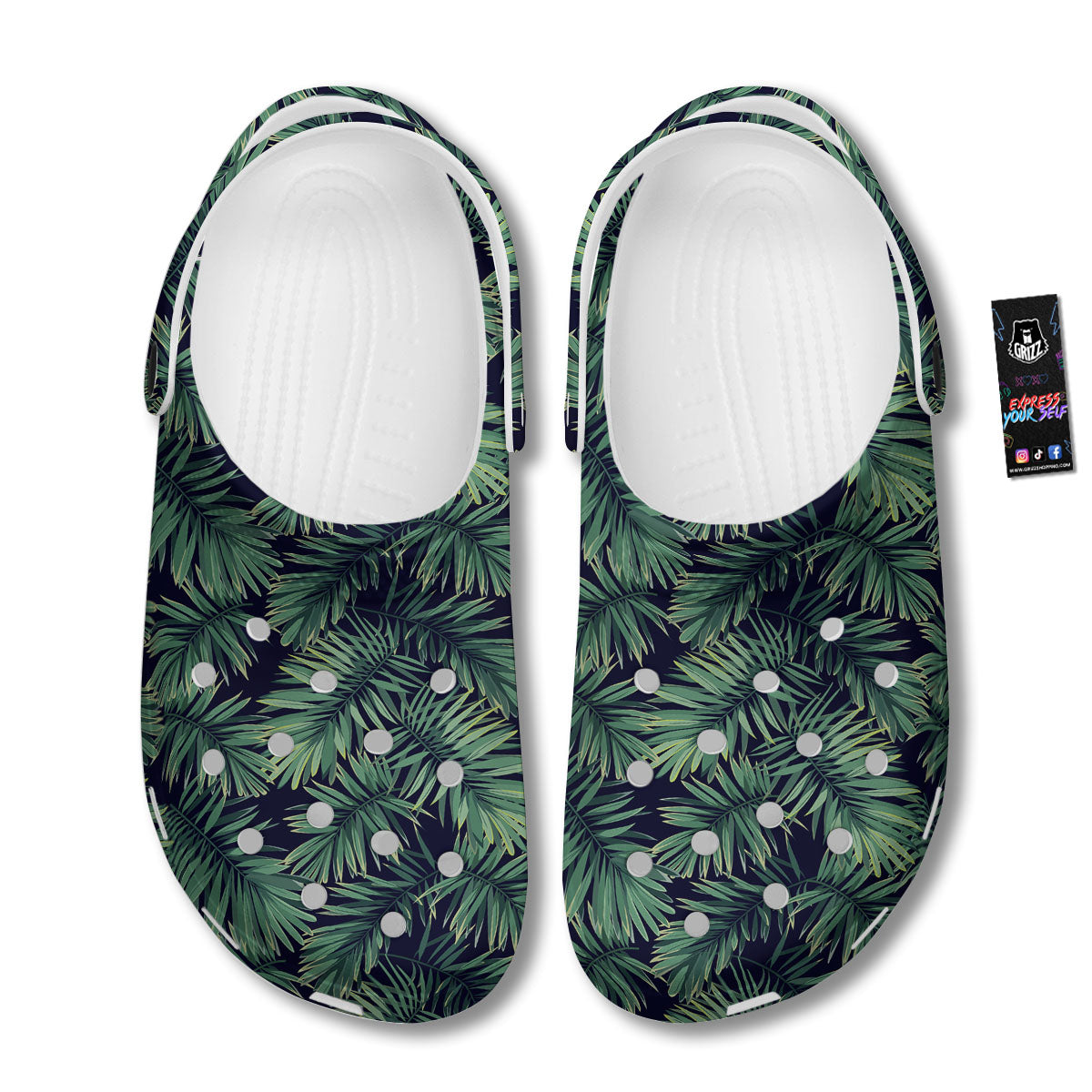 Dark Green Palm Tree Print Pattern Clog-grizzshop