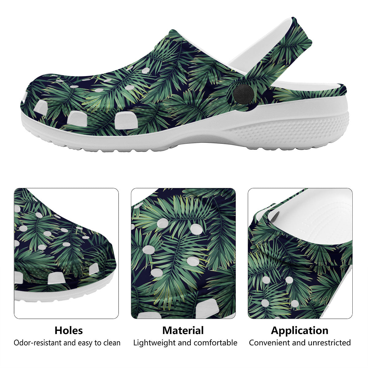 Dark Green Palm Tree Print Pattern Clog-grizzshop