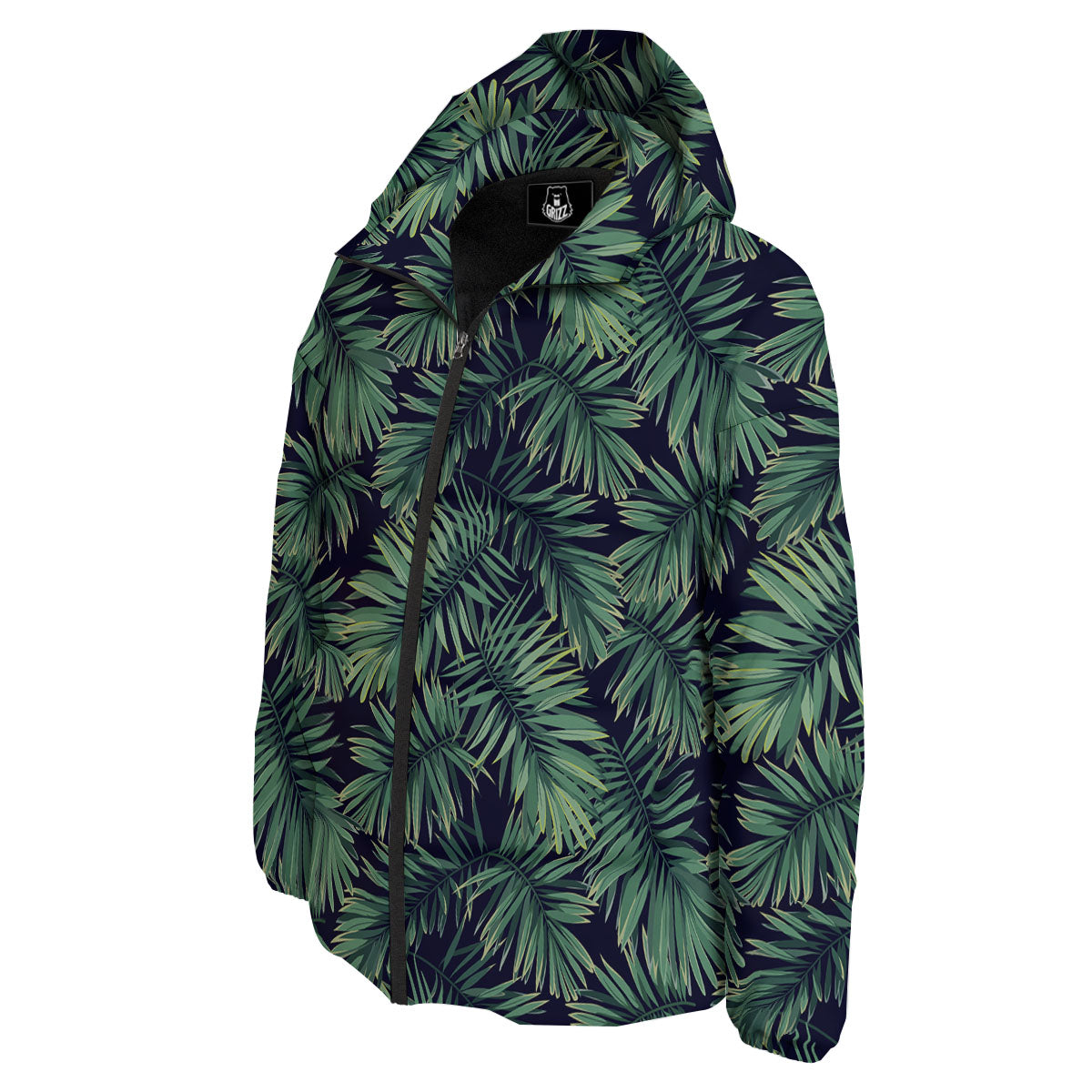 Dark Green Palm Tree Print Pattern Down Jacket-grizzshop