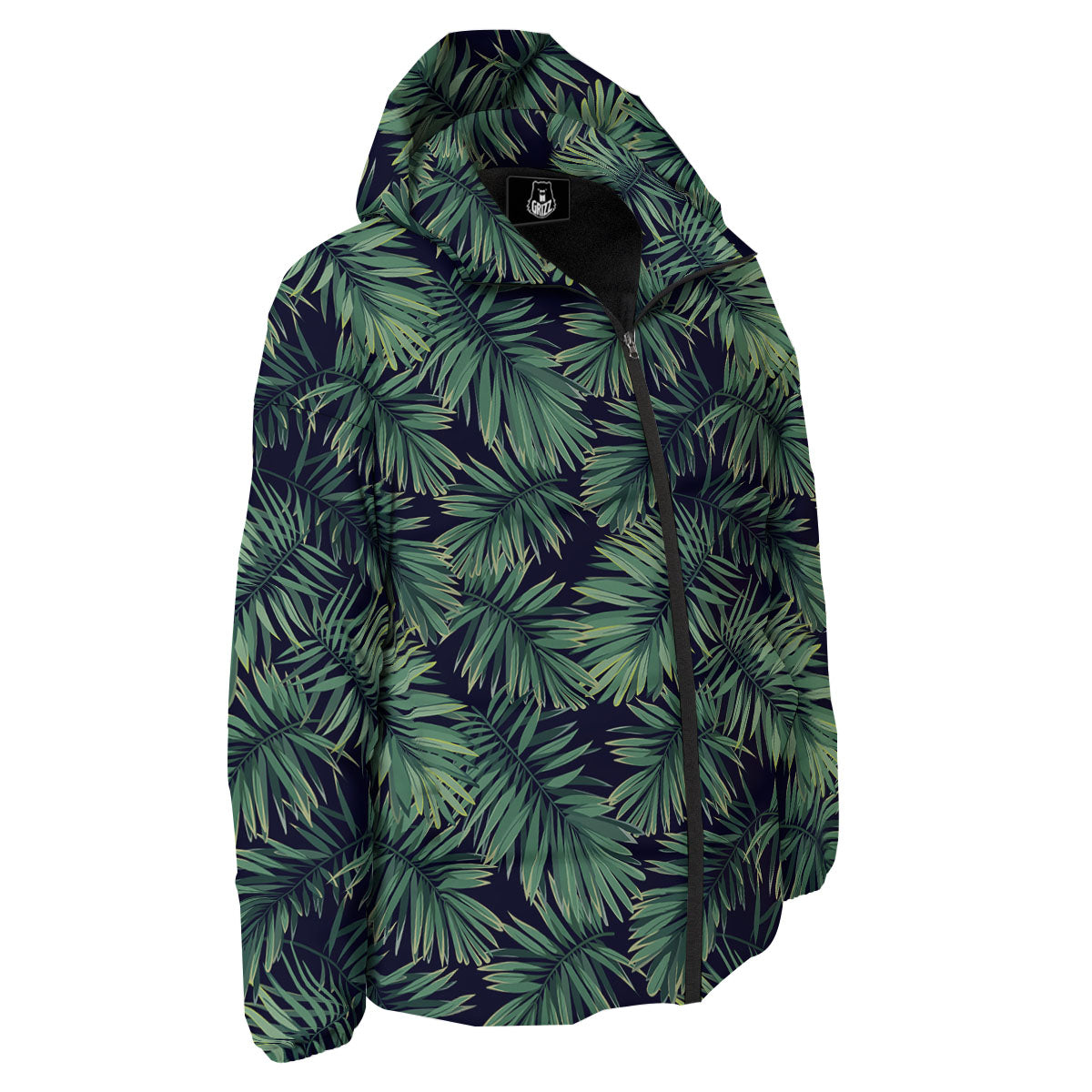 Dark Green Palm Tree Print Pattern Down Jacket-grizzshop