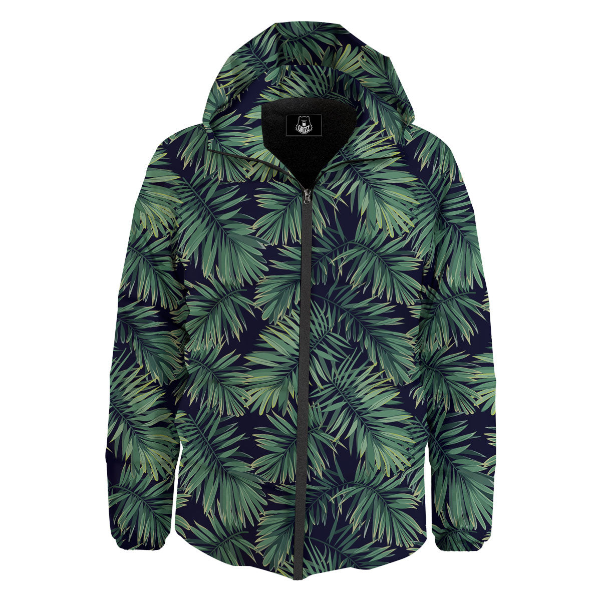 Dark Green Palm Tree Print Pattern Down Jacket-grizzshop