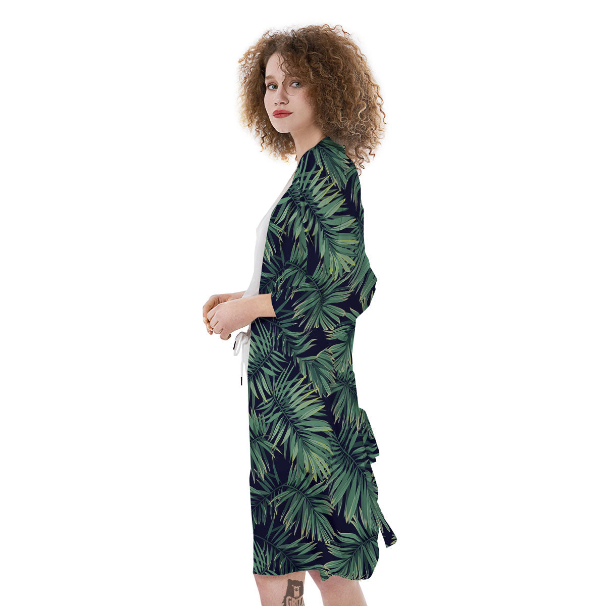 Dark Green Palm Tree Print Pattern Kimono-grizzshop