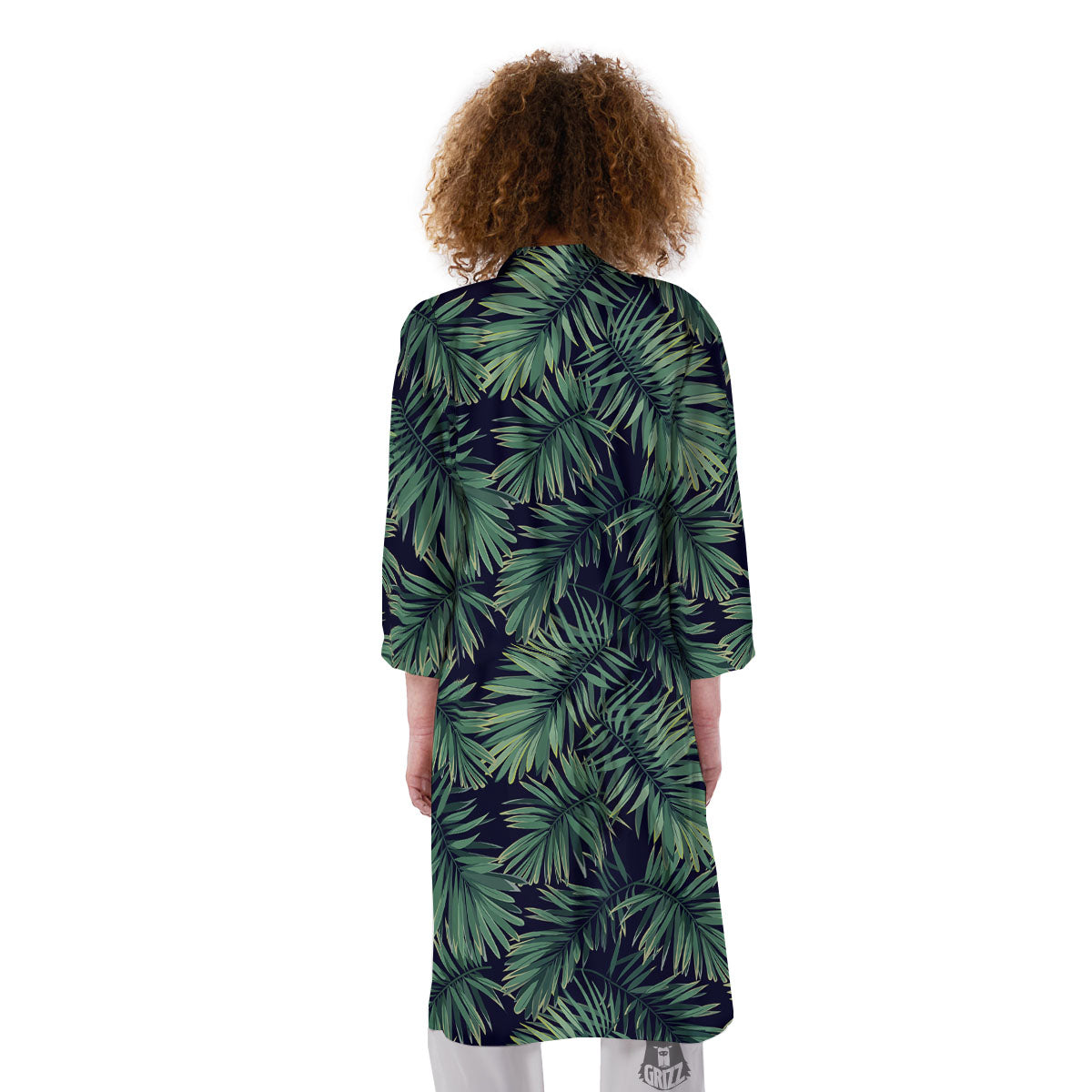 Dark Green Palm Tree Print Pattern Kimono-grizzshop