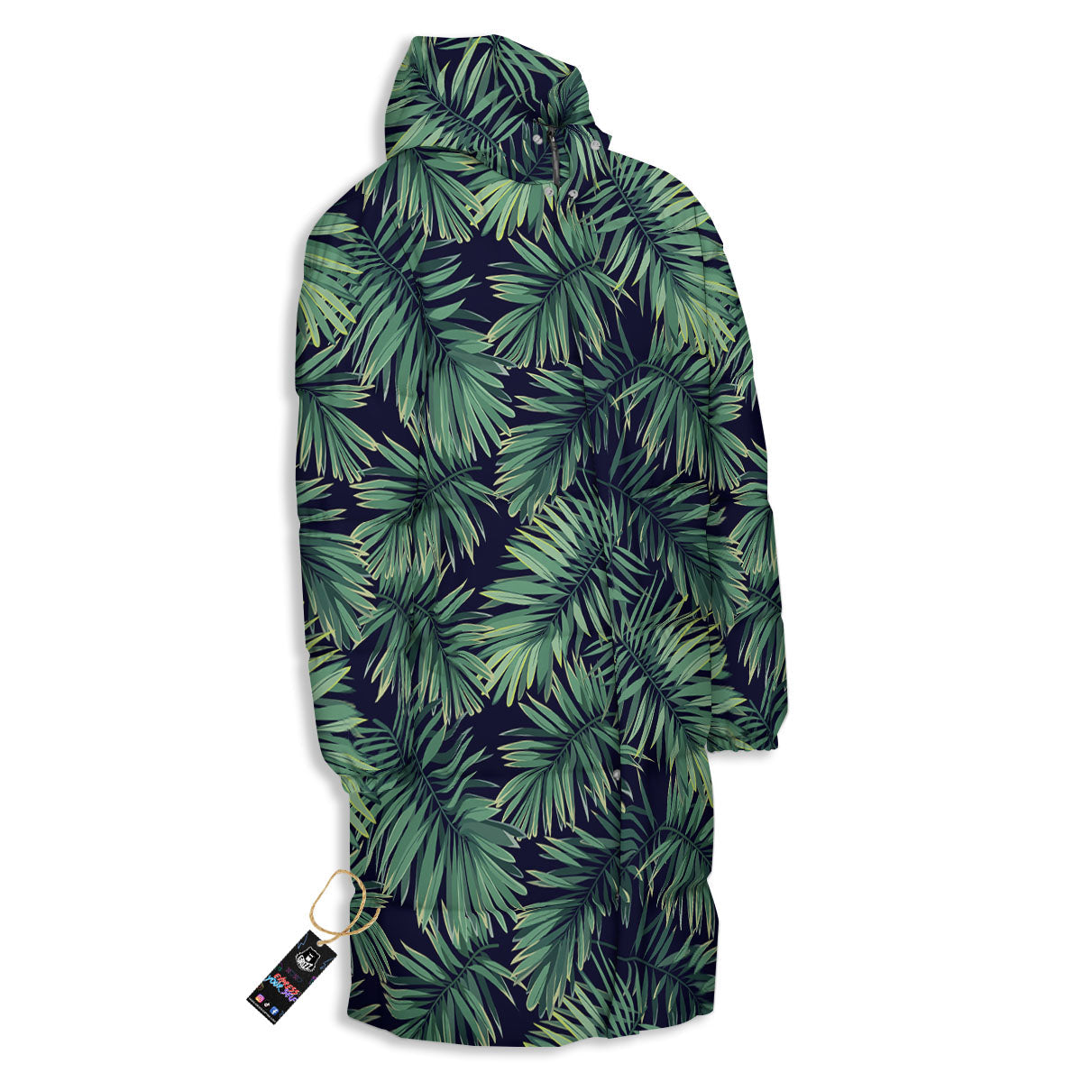 Dark Green Palm Tree Print Pattern Long Down Jacket-grizzshop