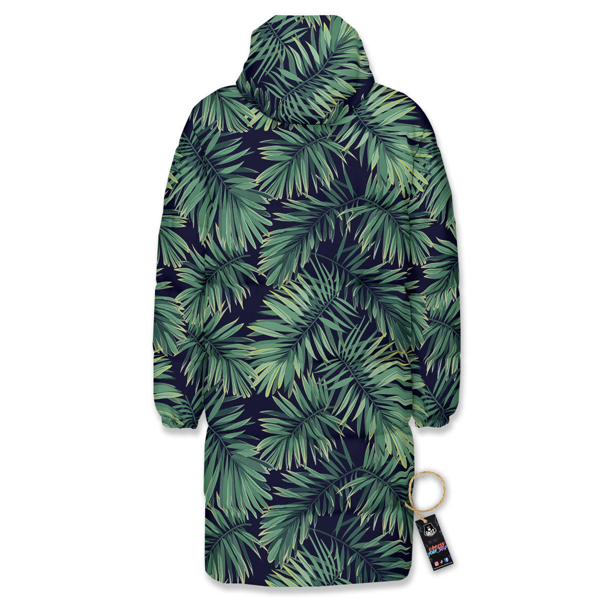 Dark Green Palm Tree Print Pattern Long Down Jacket-grizzshop