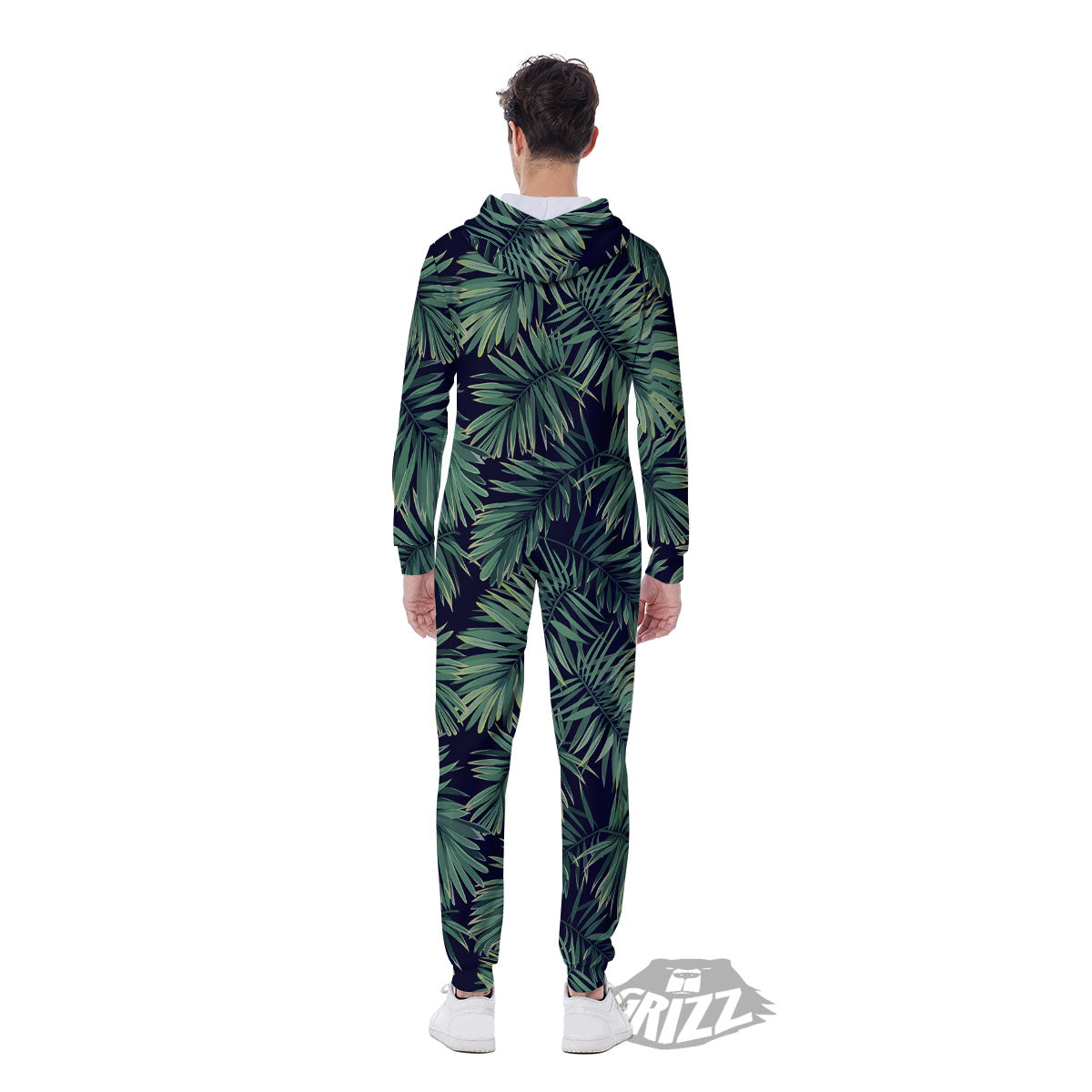 Dark Green Palm Tree Print Pattern Men's Jumpsuit-grizzshop
