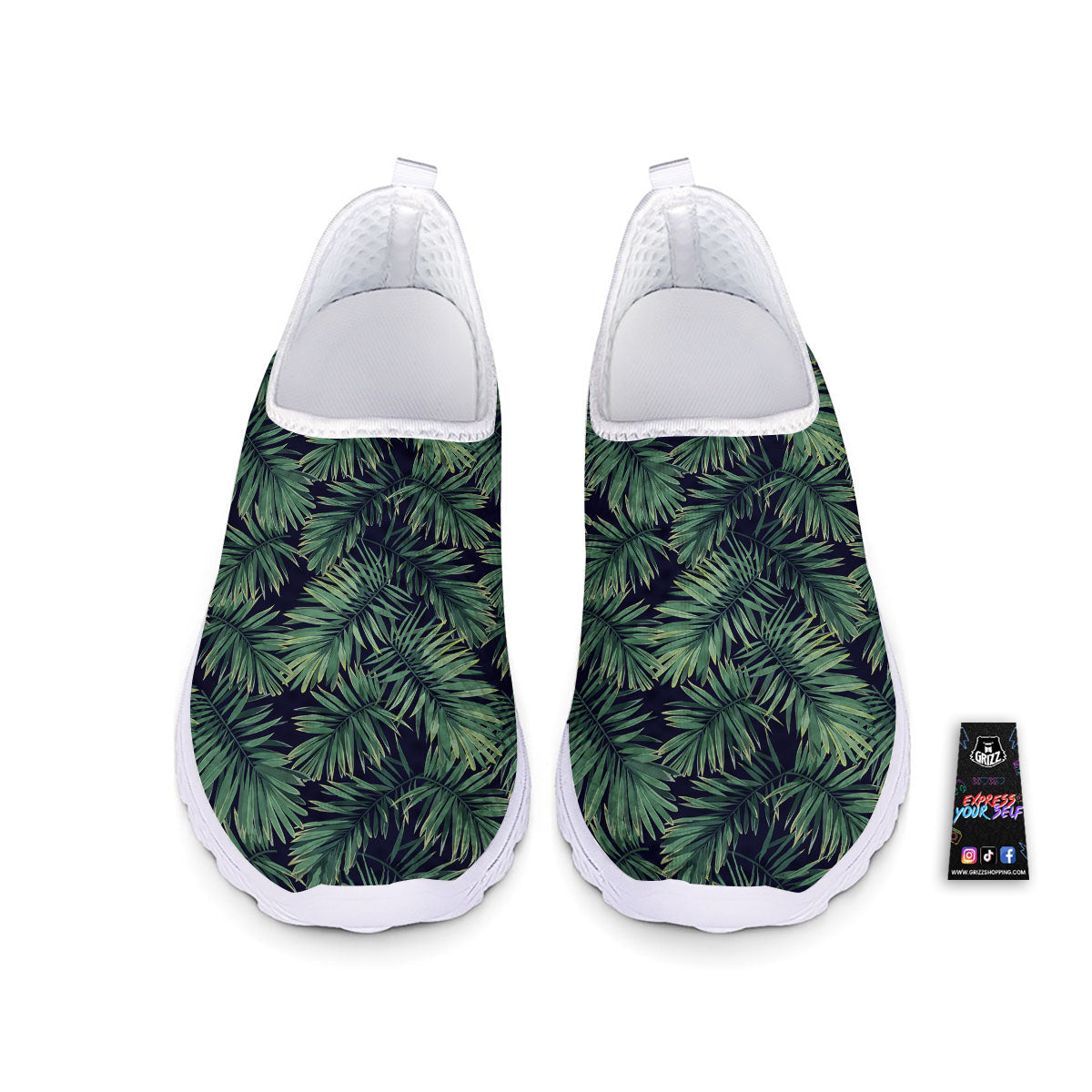 Dark Green Palm Tree Print Pattern Nurse Shoes-grizzshop