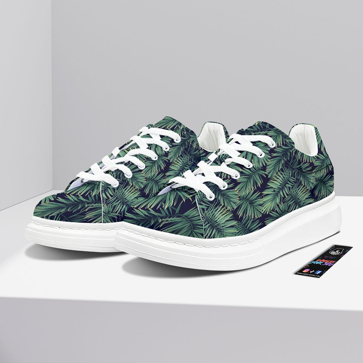 Dark Green Palm Tree Print Pattern Platform Shoes-grizzshop