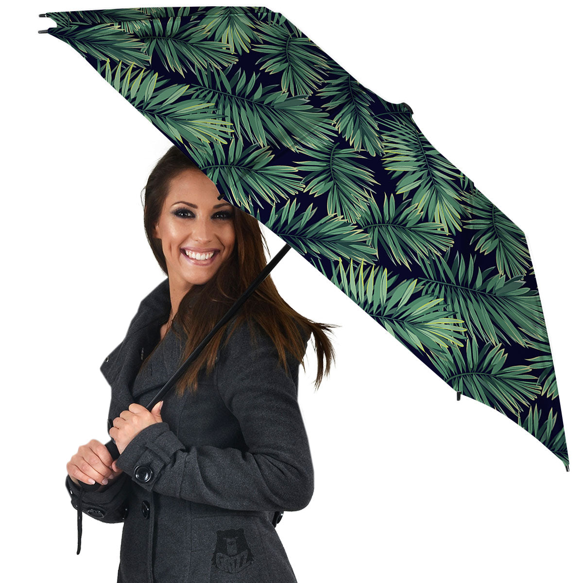 Dark Green Palm Tree Print Pattern Umbrella-grizzshop