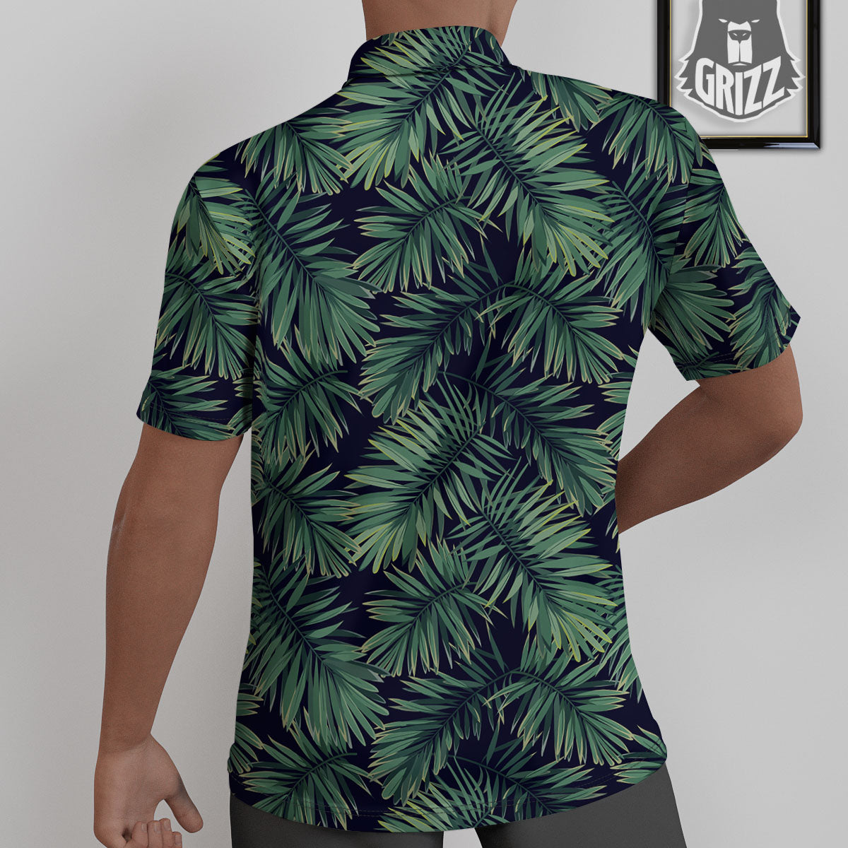 Dark Green Palm Tree Print Pattern Untucked Shirts-grizzshop