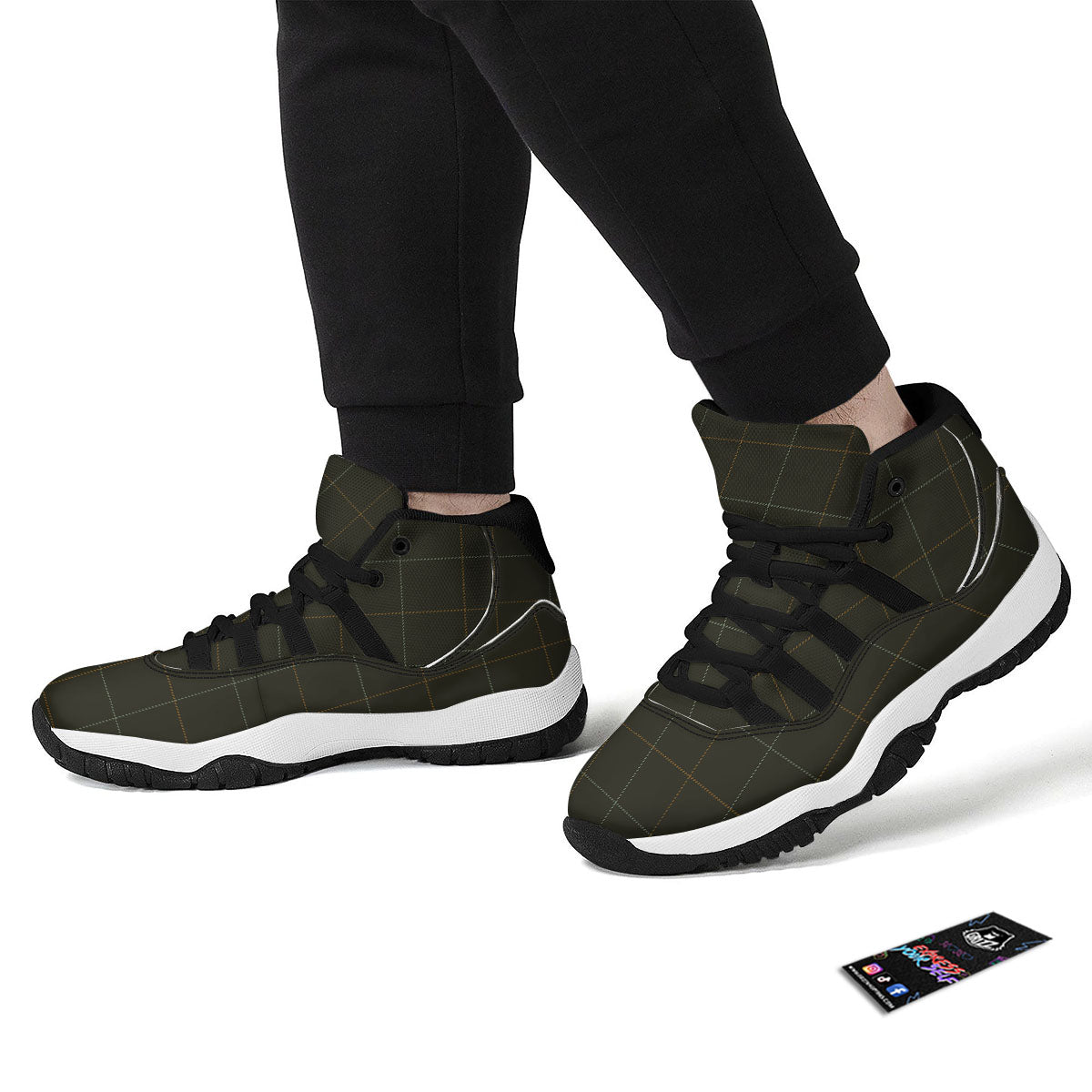 Dark Green Tattersall Print Pattern Black Bball Shoes-grizzshop