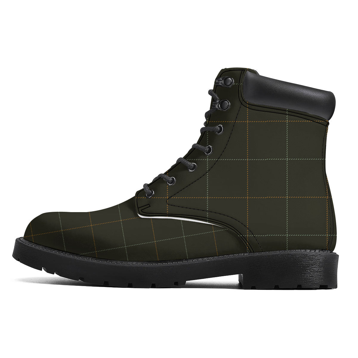 Dark Green Tattersall Print Pattern Boots-grizzshop