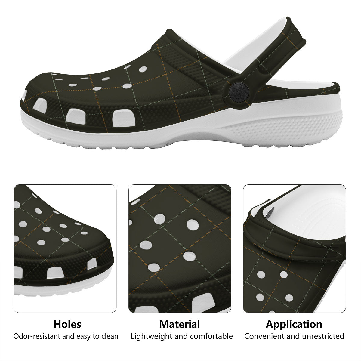 Dark Green Tattersall Print Pattern Clog-grizzshop