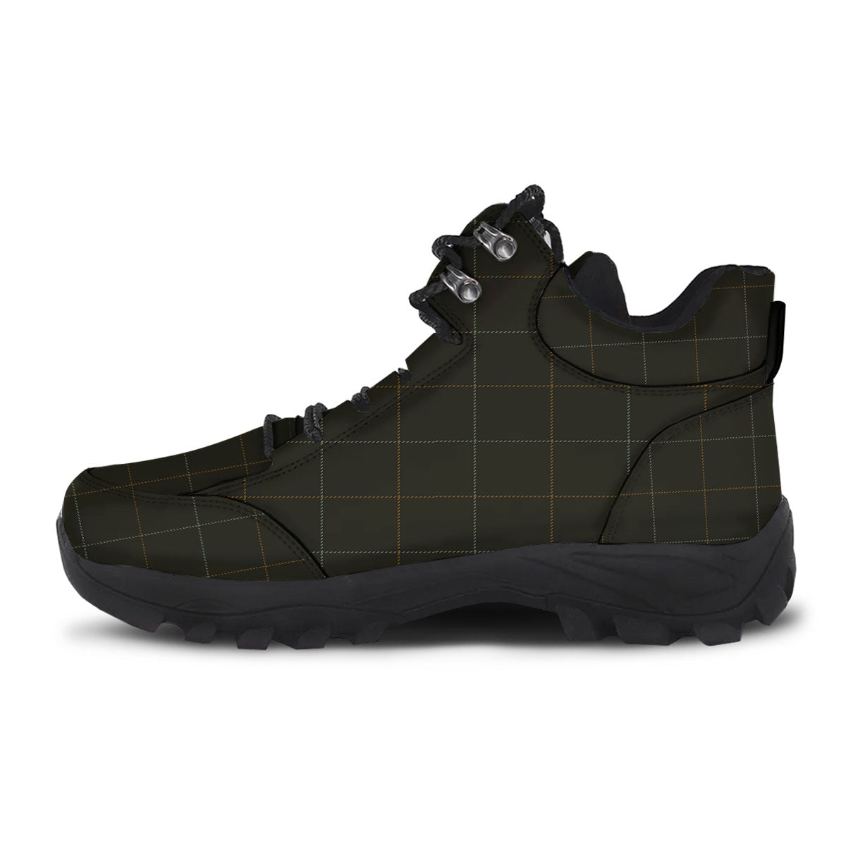 Dark Green Tattersall Print Pattern Hiking Shoes-grizzshop