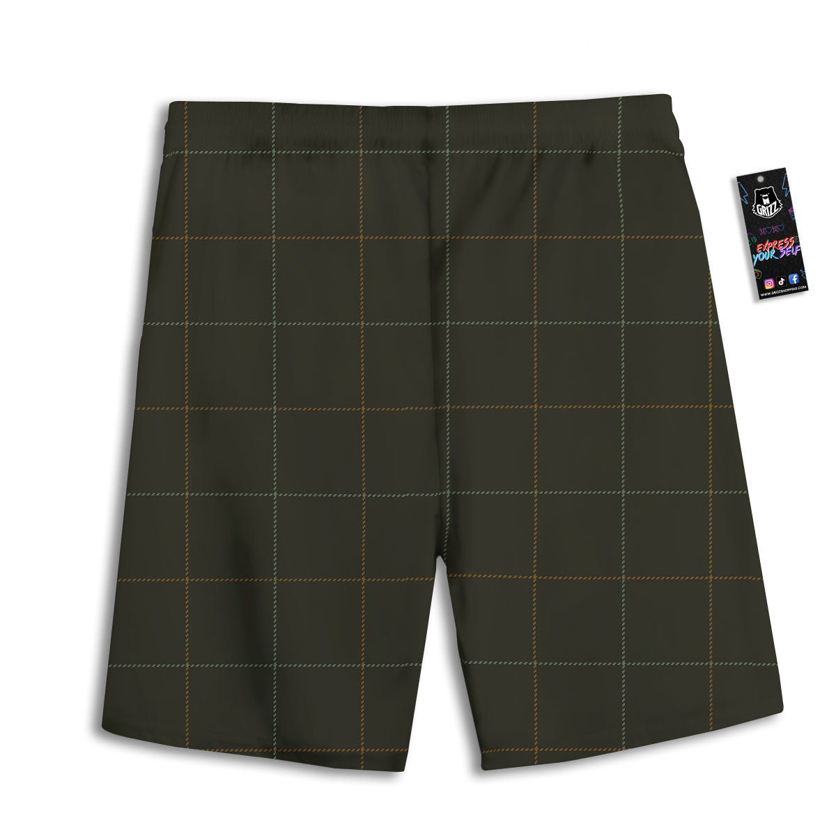Dark Green Tattersall Print Pattern Men's Athletic Shorts