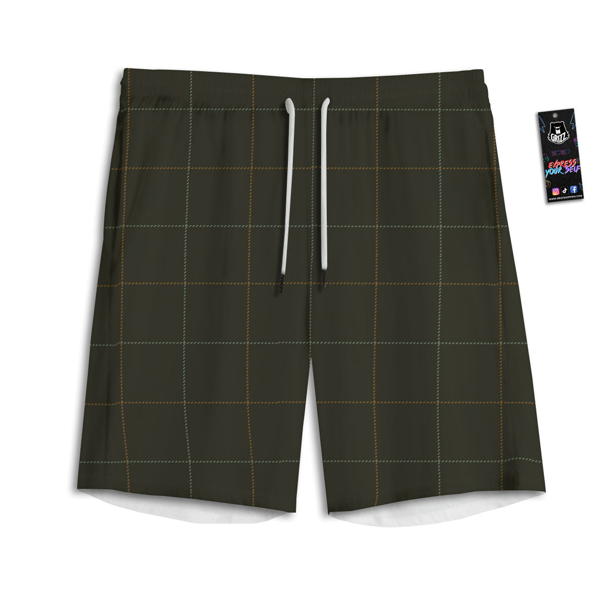 Dark Green Tattersall Print Pattern Men's Athletic Shorts