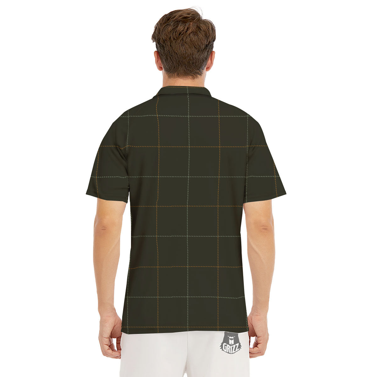 Dark Green Tattersall Print Pattern Men's Golf Shirts-grizzshop