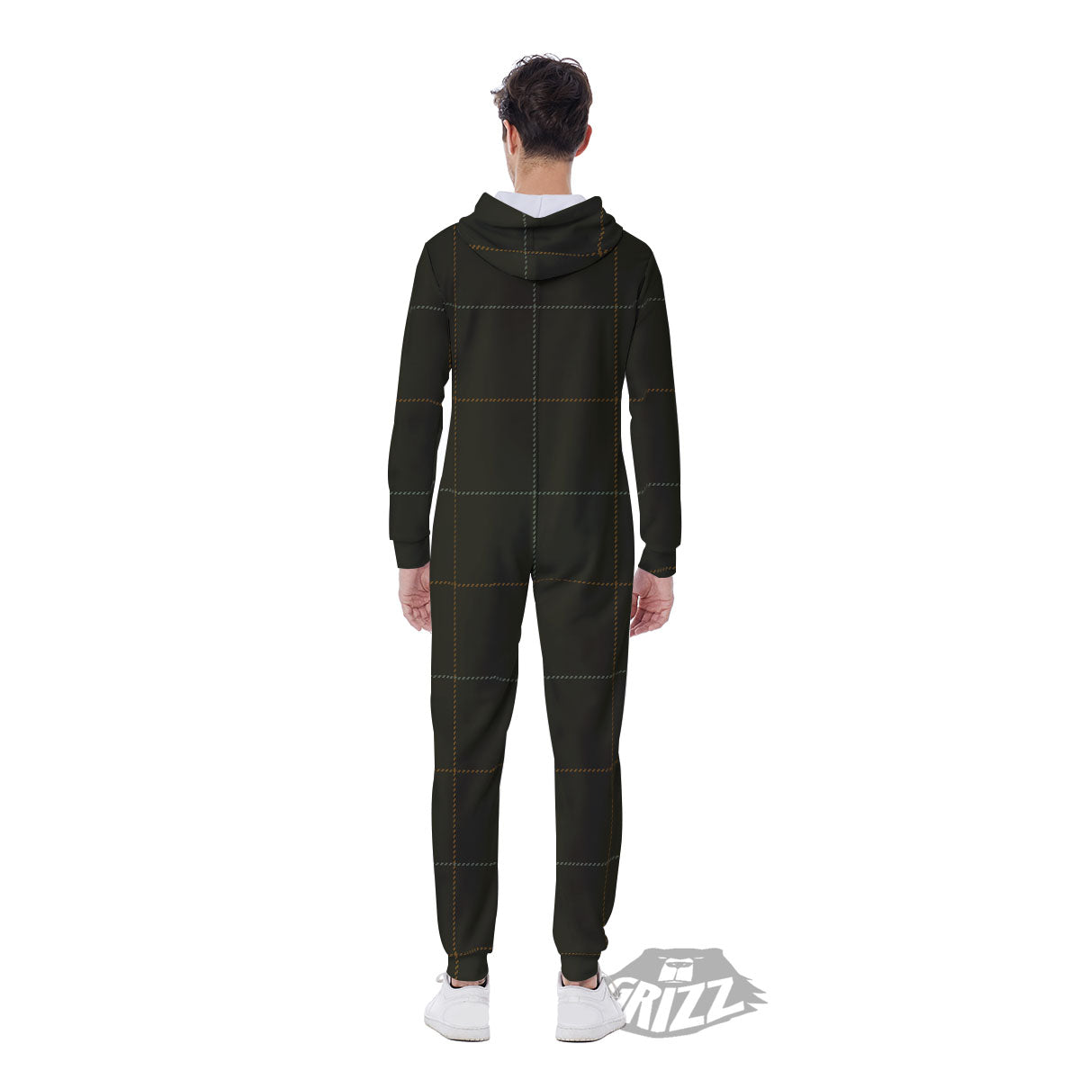 Dark Green Tattersall Print Pattern Men's Jumpsuit-grizzshop