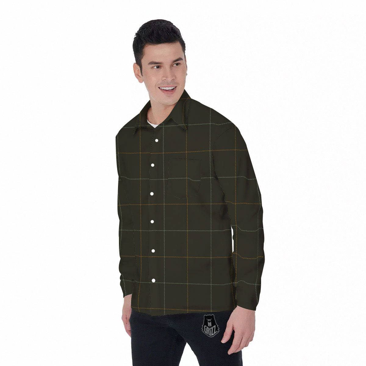 Dark Green Tattersall Print Pattern Men's Long Sleeve Shirts-grizzshop