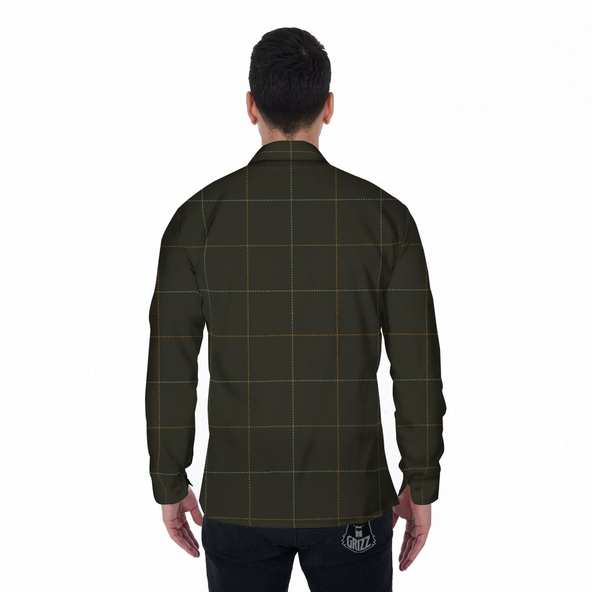 Dark Green Tattersall Print Pattern Men's Long Sleeve Shirts-grizzshop
