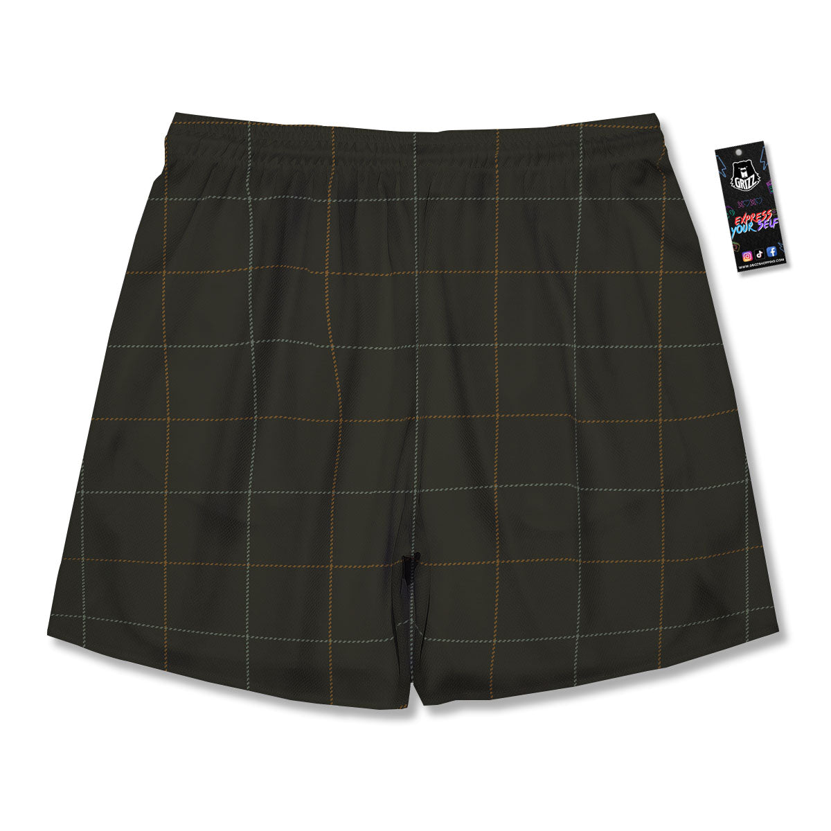 Dark Green Tattersall Print Pattern Men's Running Shorts-grizzshop