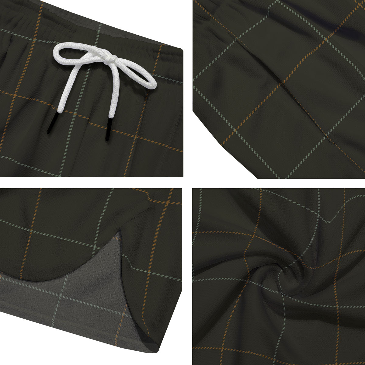 Dark Green Tattersall Print Pattern Men's Running Shorts-grizzshop